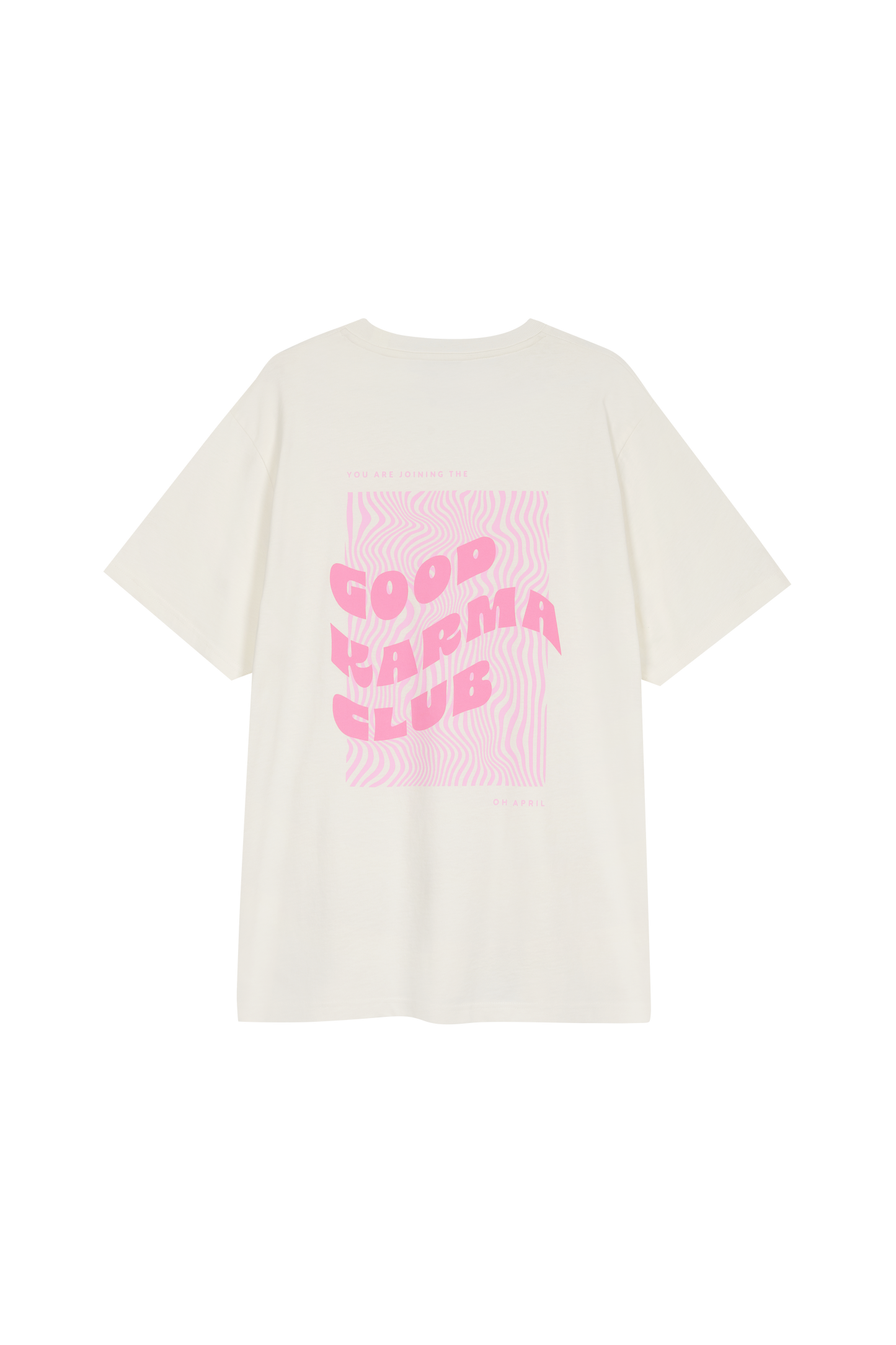 OH APRIL Boyfriend T-Shirt „Good Karma Club“ - White/Blush