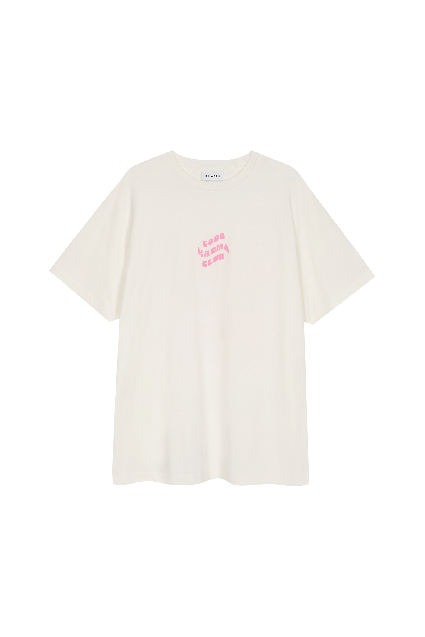 OH APRIL Boyfriend T-Shirt „Good Karma Club“ - White/Blush