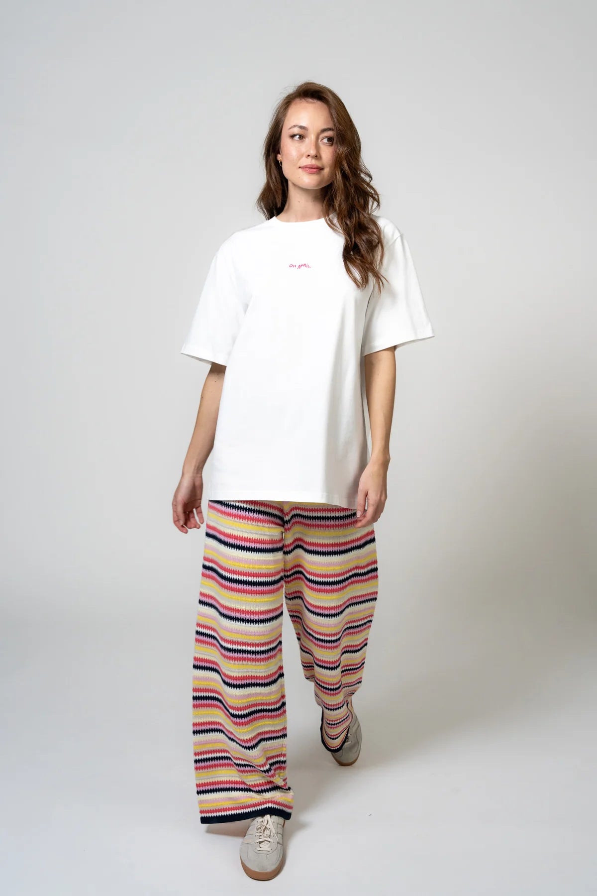 OH APRIL Boyfriend T-Shirt "SUMMER PARTY" - stripe pearl