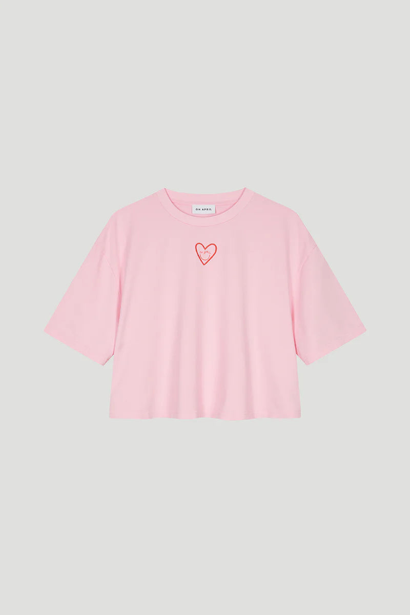 OH APRIL Cropped T-Shirt "HEART" - soft blush