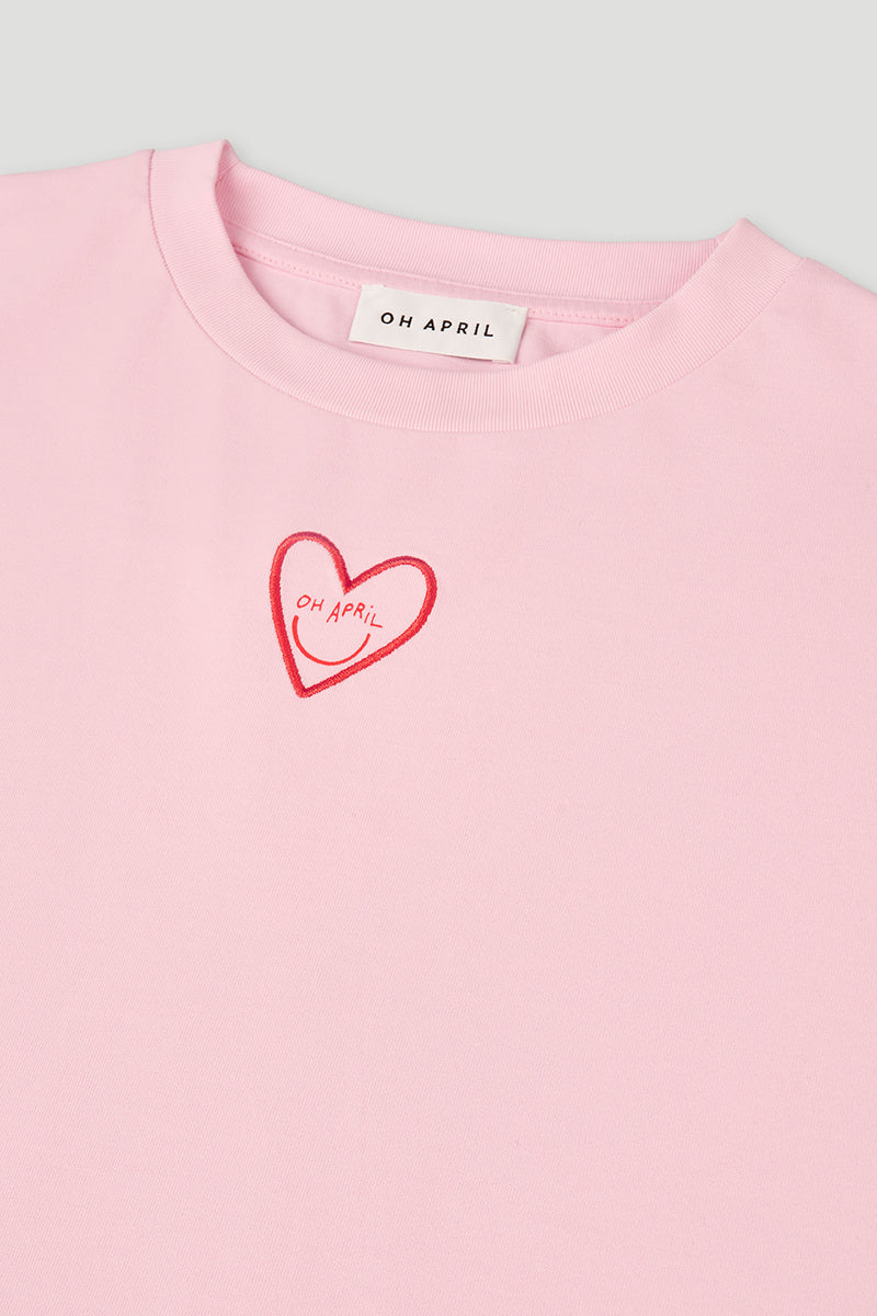 OH APRIL Cropped T-Shirt "HEART" - soft blush